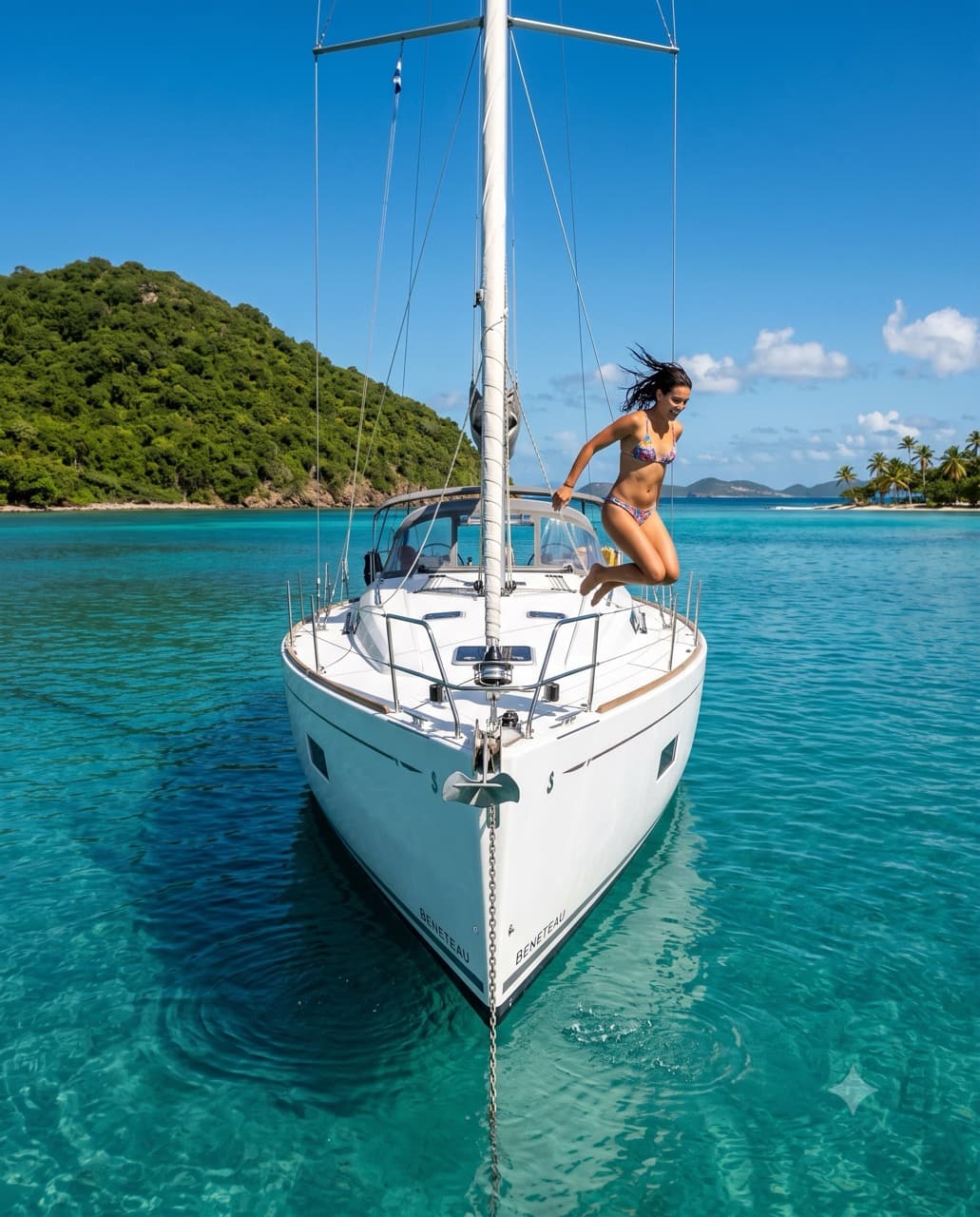 Swim stop at a turquoise Caribbean anchorage