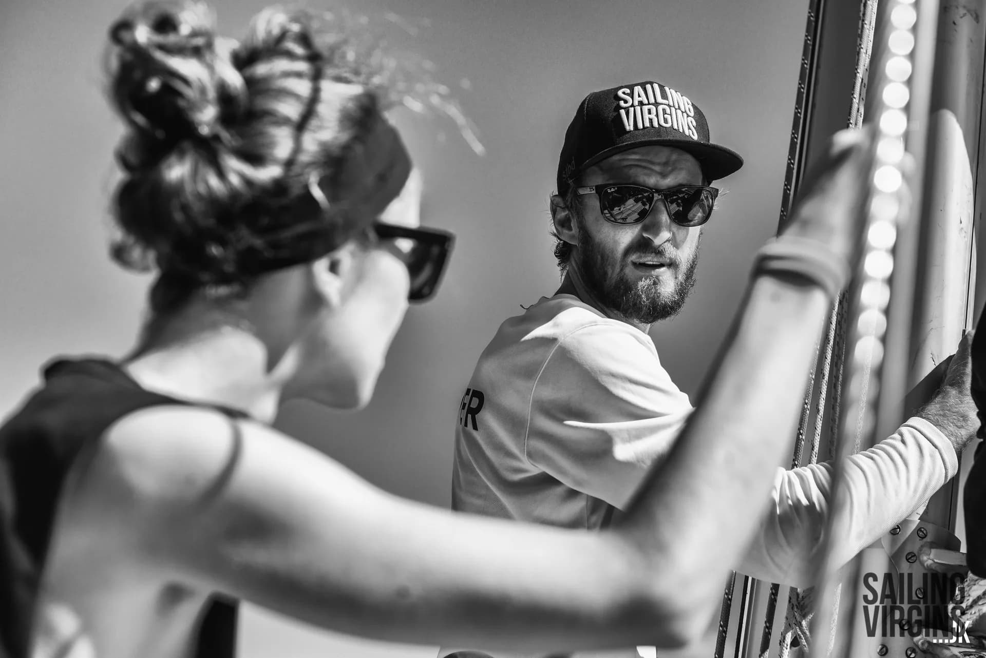 Instructor teaching in black and white