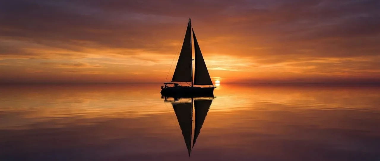 Yacht at sea or sunset offshore