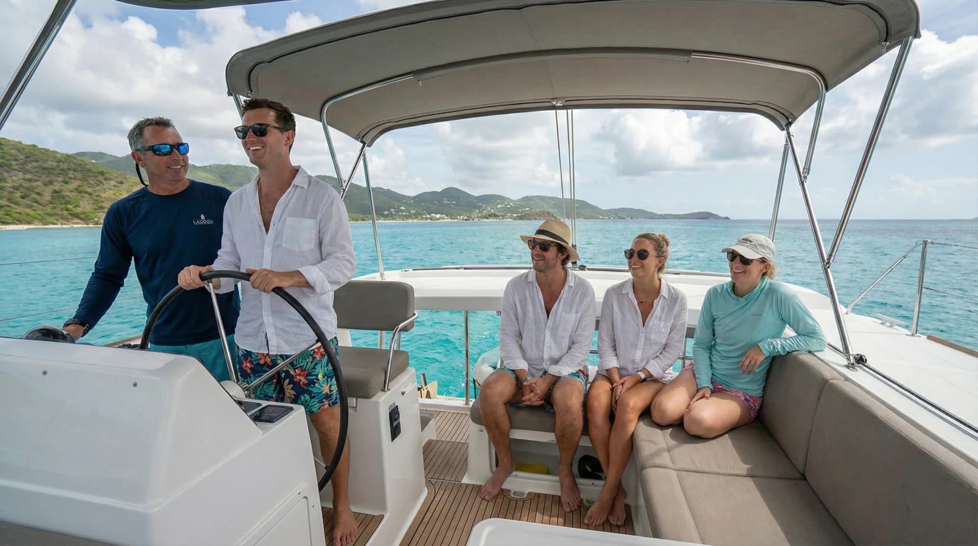 Sailing crew learning together on yacht in St. Martin