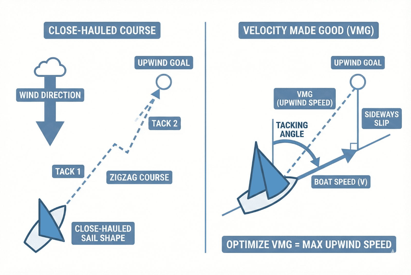 How to Sail Upwind Efficiently: Pinching vs. Footing Explained
