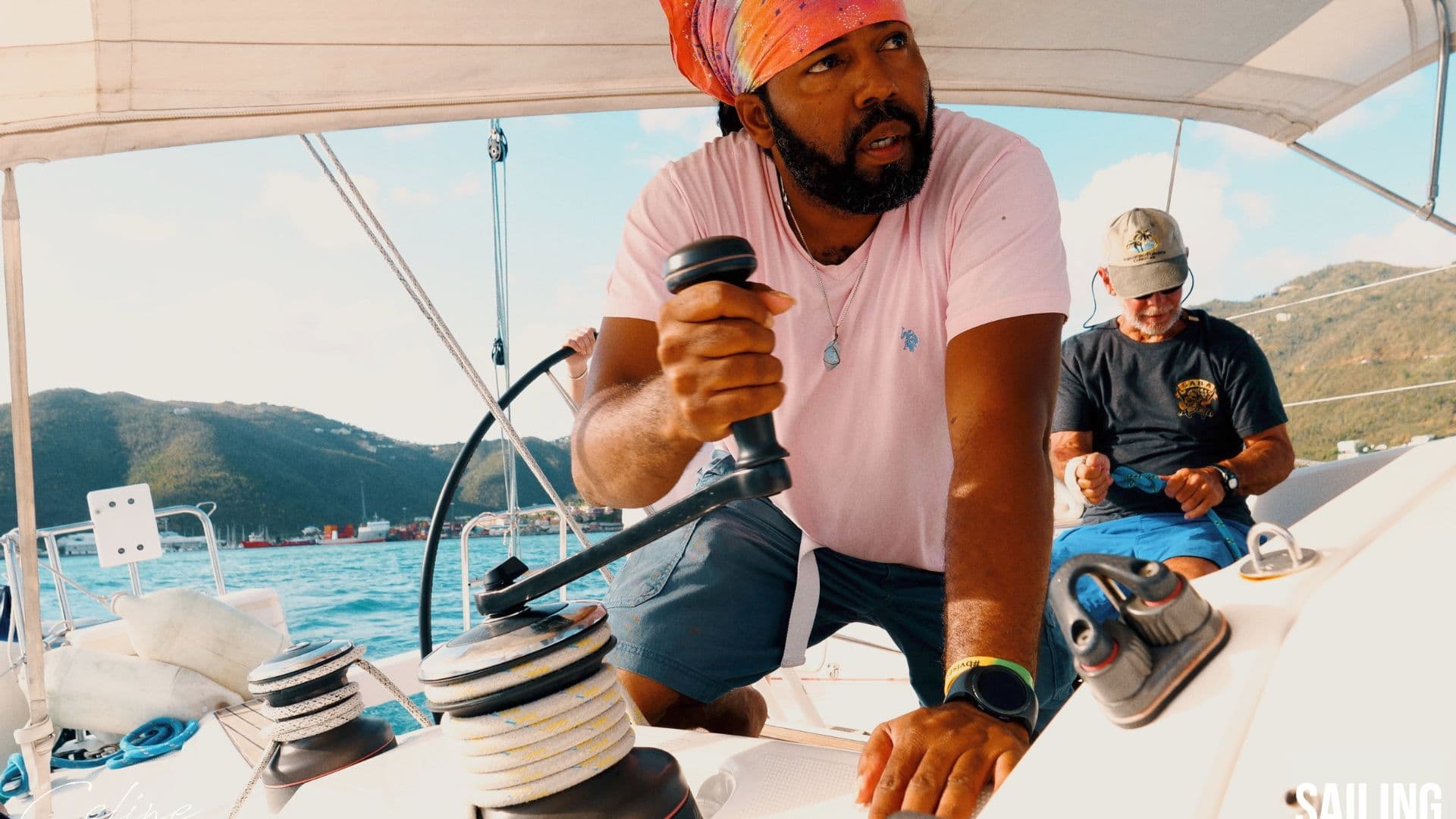 Catamaran sailing in stunning Mediterranean waters
